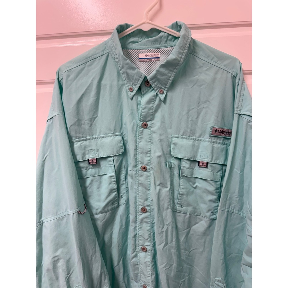 Columbia PFG Bahama II Long Sleeve Fishing Shirt Mint Green Mens XXL